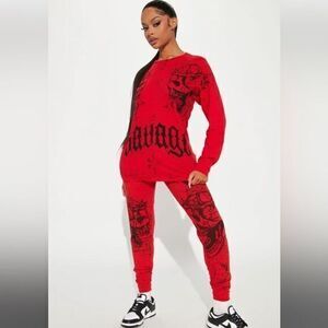 Savage‎ Crown Long Sleeve 100% Cotton Top Red Size Large REFFNB